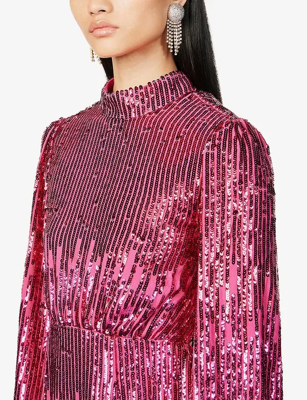 Rixo Pink Sequinned Lara Mini Dress - Imagen 4