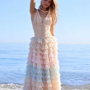 Amy Jane London Iris Dusty Corset Bodice Ruffle Tulle Layered Fairytale Gown