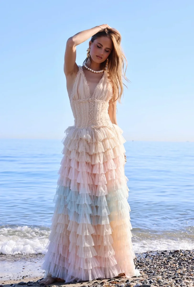 Amy Jane London Iris Dusty Corset Bodice Ruffle Tulle Layered Fairytale Gown - Imagen 2