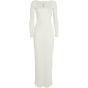 Skims White Soft Lounge Ribbed Square Neck Maxi Dress