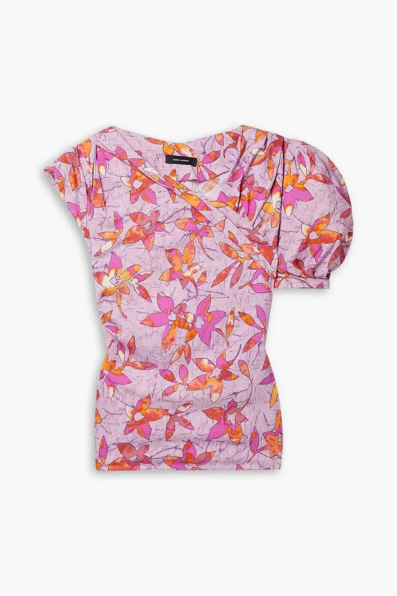 Isabel Marant Madinea Asymmetric Floral-Print Crepe Pink Top - Imagen 3