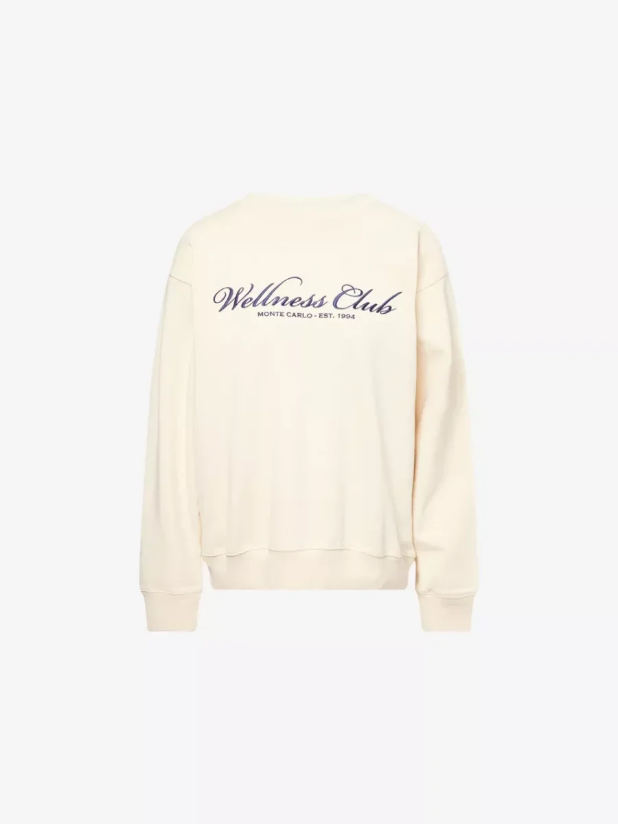 Sporty & Rich Wellness Club Embroidered Crewneck Cream Cotton Sweatshirt - Imagen 4