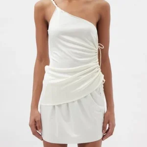 LUDOVIC DE DAINT SERNIN White Asymmetric Lace-Up Side Silk-Jersey Top