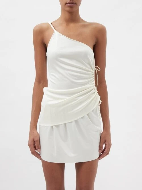 LUDOVIC DE DAINT SERNIN White Asymmetric Lace-Up Side Silk-Jersey Top