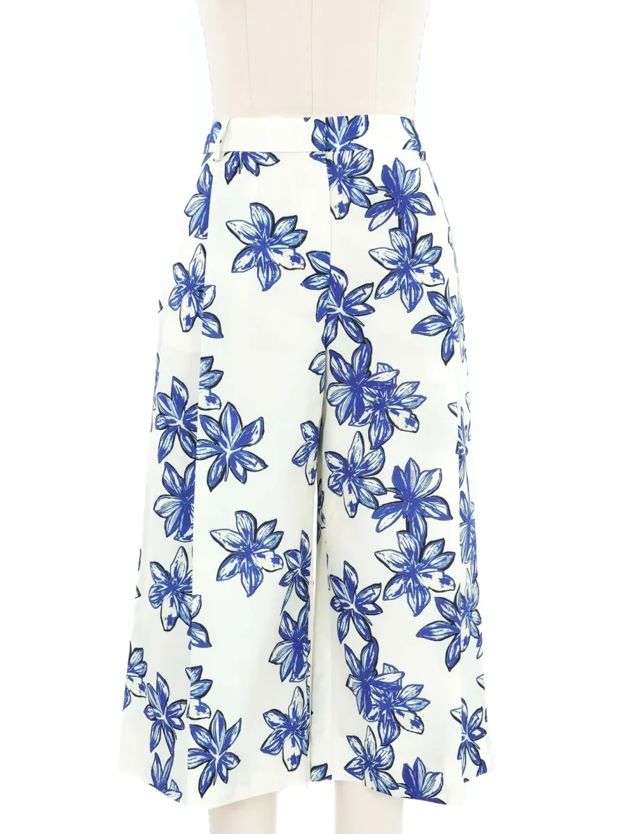 Nina Ricci Blue Floral Print Long Culottes Shorts - Imagen 7