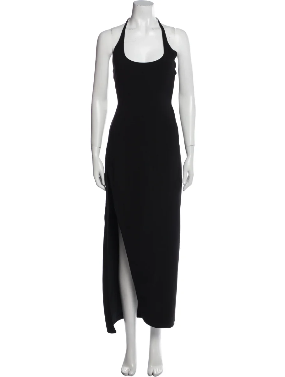 THE ATTICO Black Chain Detail Halterneck High Cut Slit Leg Corinne Dress - Imagen 5