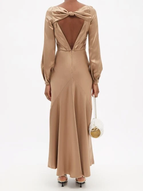 Gabriela Hearst Peyton Plunge Back Silk Satin Camel Brown Dress - Imagen 3