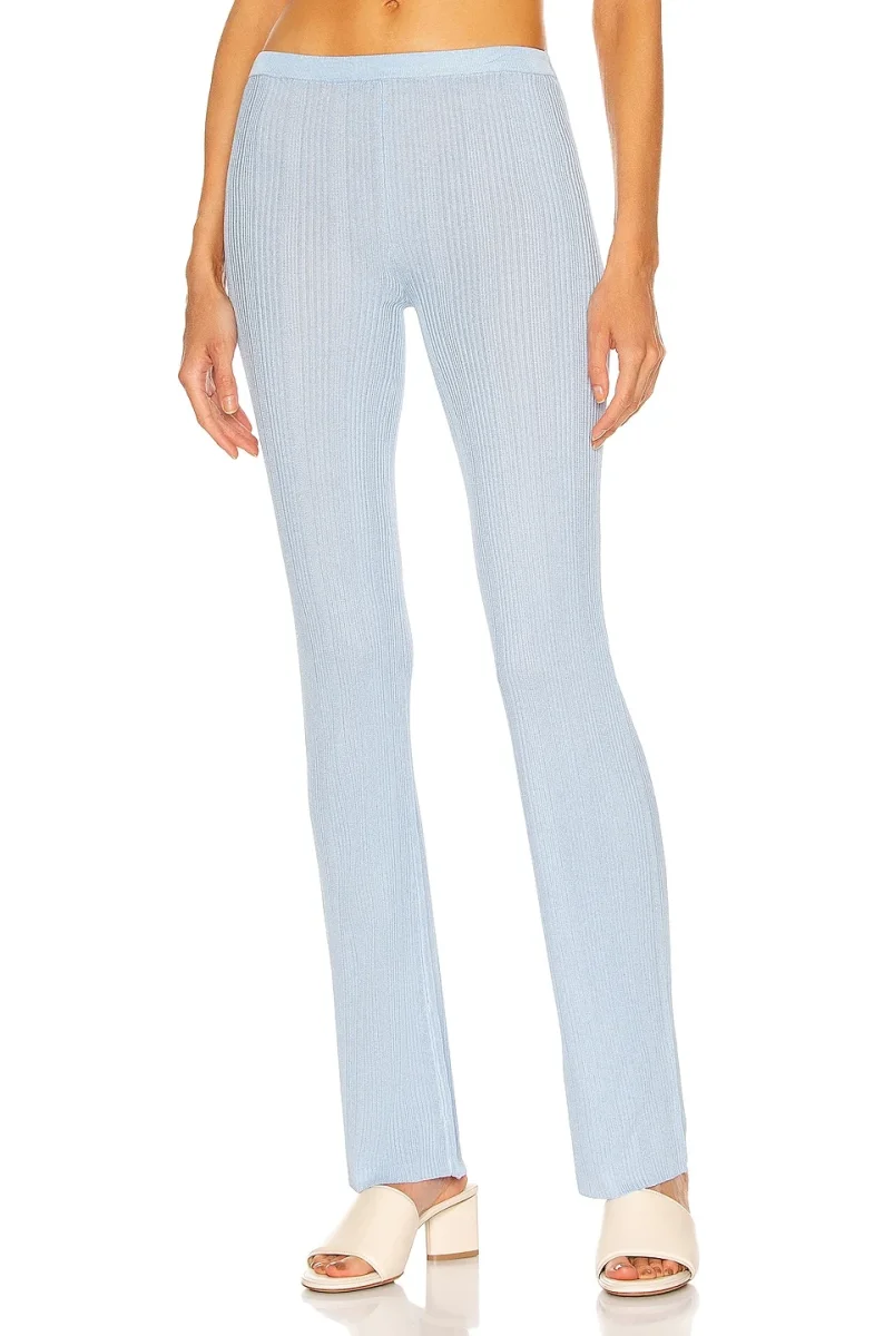 AYA MUSE Blue Ribbed Malachite Flared Pants Trousers - Imagen 2