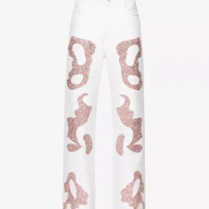 GERMANIER Patch Stone Embellished Straight-Leg Mid-Rise Upcycled-Denim Jeans