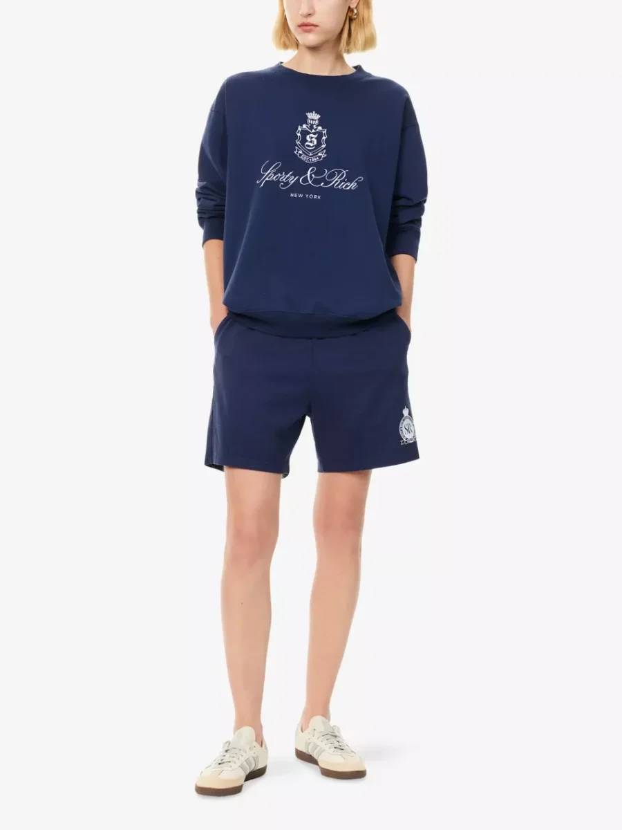 Sporty & Rich Royal Club Cotton Navy Gym Shorts - Imagen 8