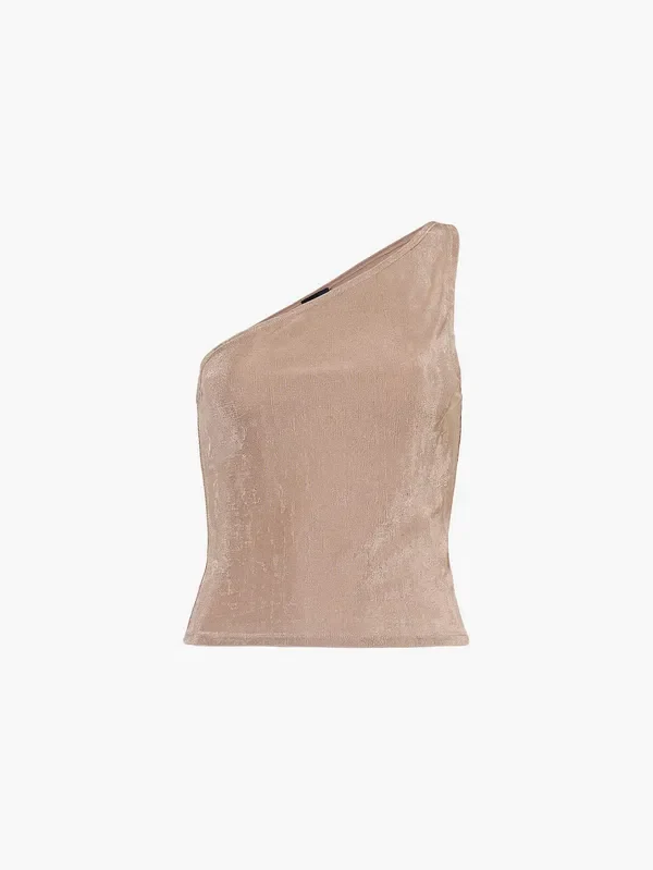 Reformation x Laura Harrier Taupe Maddie Knit One Shoulder Top - Imagen 6