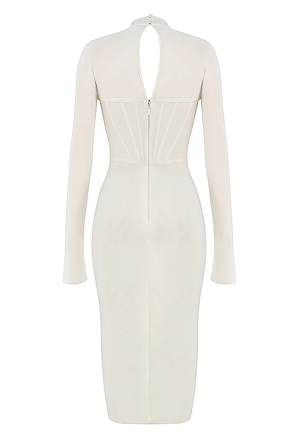 House Of CB Millarose White Mesh Corset Long Sleeve Collared Open Front Midi Dress - Imagen 5