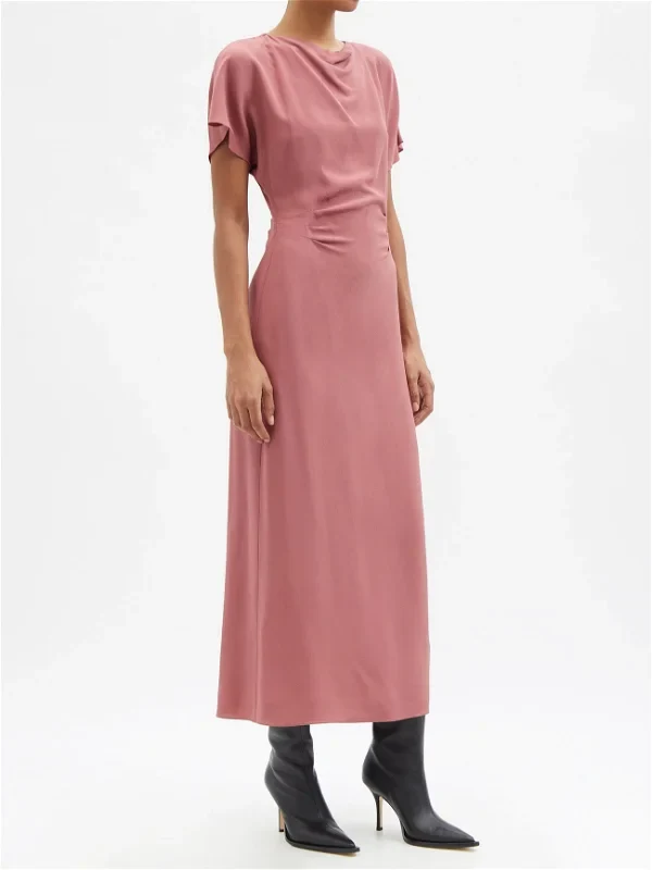 RAEY Tuck Waist Silk Pink Dress - Imagen 5
