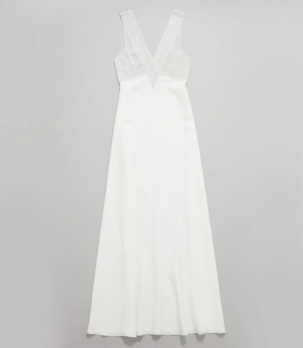 Christopher Kane Bridal White Crystal Embellished V-Neck Maxi Wedding Dress - Imagen 3