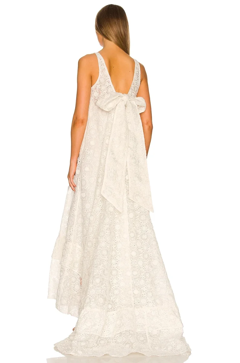 LoveShackFancy Bridal White Romantic Large Bow Back Devyn Wedding Dress - Imagen 4