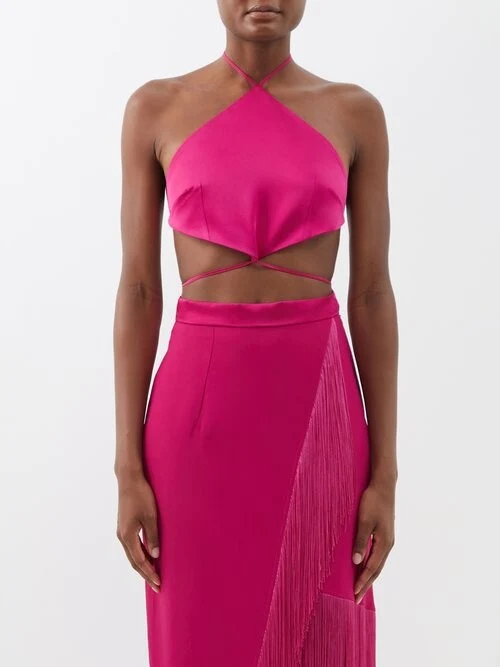 Taller Marmo Pink Cometa Strappy Open-back Halterneck Crepe Top - Imagen 3