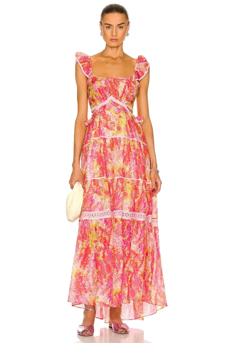 LoveShackFancy Madsen Pink Floral Pink Dress - Imagen 7