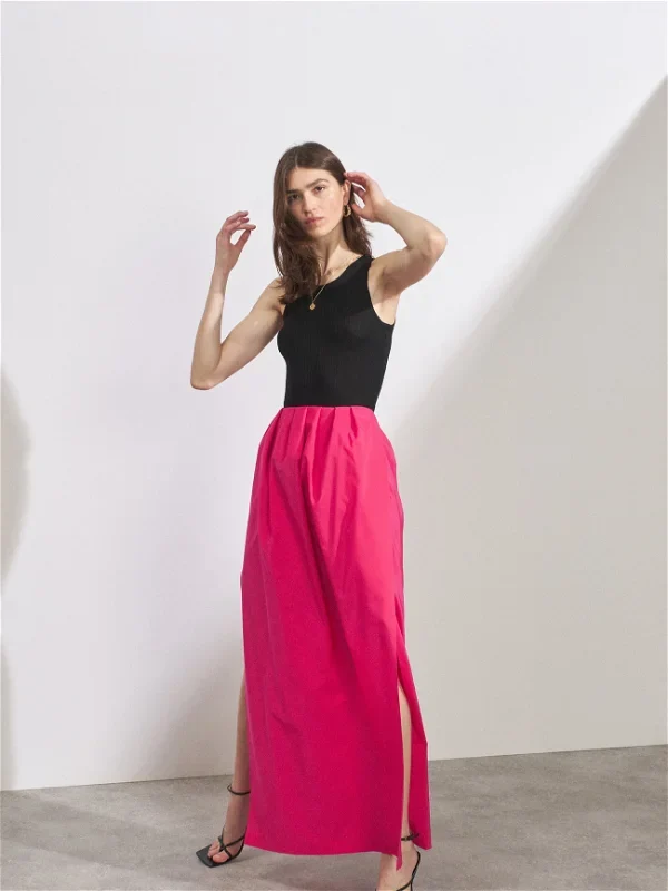 RAEY Gathered-Waist Side-Slit Taffeta Maxi Skirt - Imagen 4