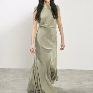 RAEY Cowl-Back Silk Seam Detail Pistachio Green Crepe De Chine Maxi Dress