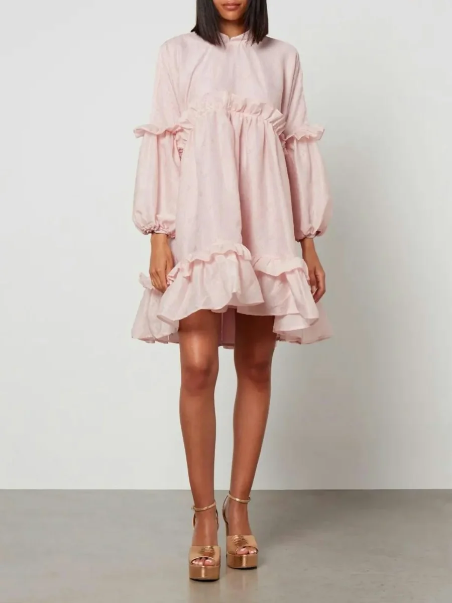 Sister Jane Pink Tiered Skirt Woven Mini Puff Sleeve Dress - Imagen 4