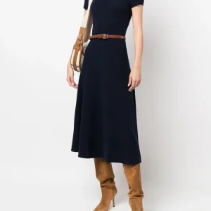 Polo Ralph Lauren Cashmere Navy Short Sleeve Long Dress