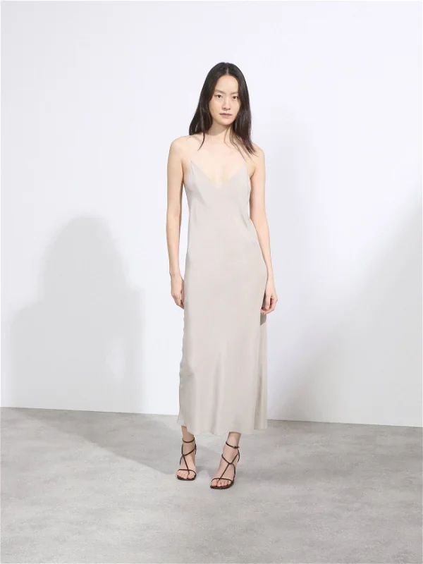Raey Thin-Strap Silk Crepe De Chine Light Grey Slip Dress - Imagen 7