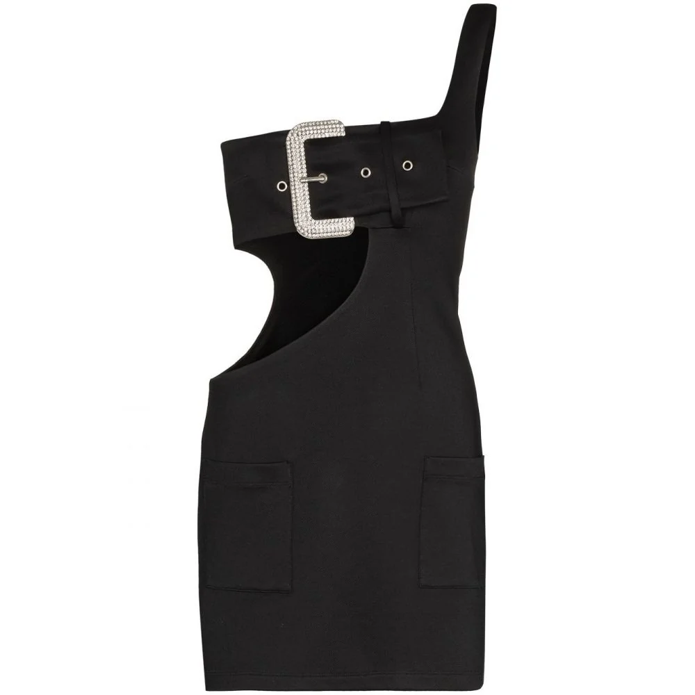 AREA Crystal Buckle Black Cutout Mini Dress - Imagen 3