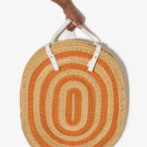 INES BRESSAND STUDIO Neutral Striped Oval Straw Backpack