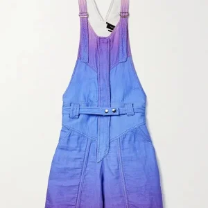 Isabel Marant Kailatd Purple Ombré Brushed Cotton Linen-Blend Dungaree Playsuit