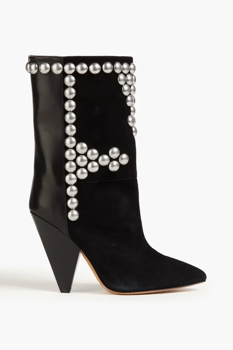 Isabel Marant Layo Studded Cone Heel Suede Black Calf Boots (EU 36) - Imagen 3