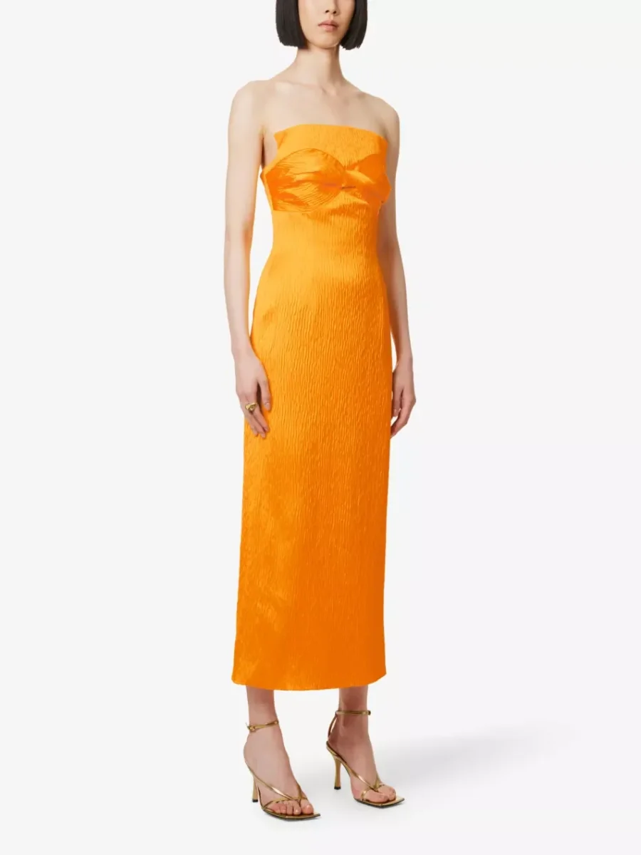 TOVE Lara Golden Yellow Twist Woven Midi Gown - Imagen 4