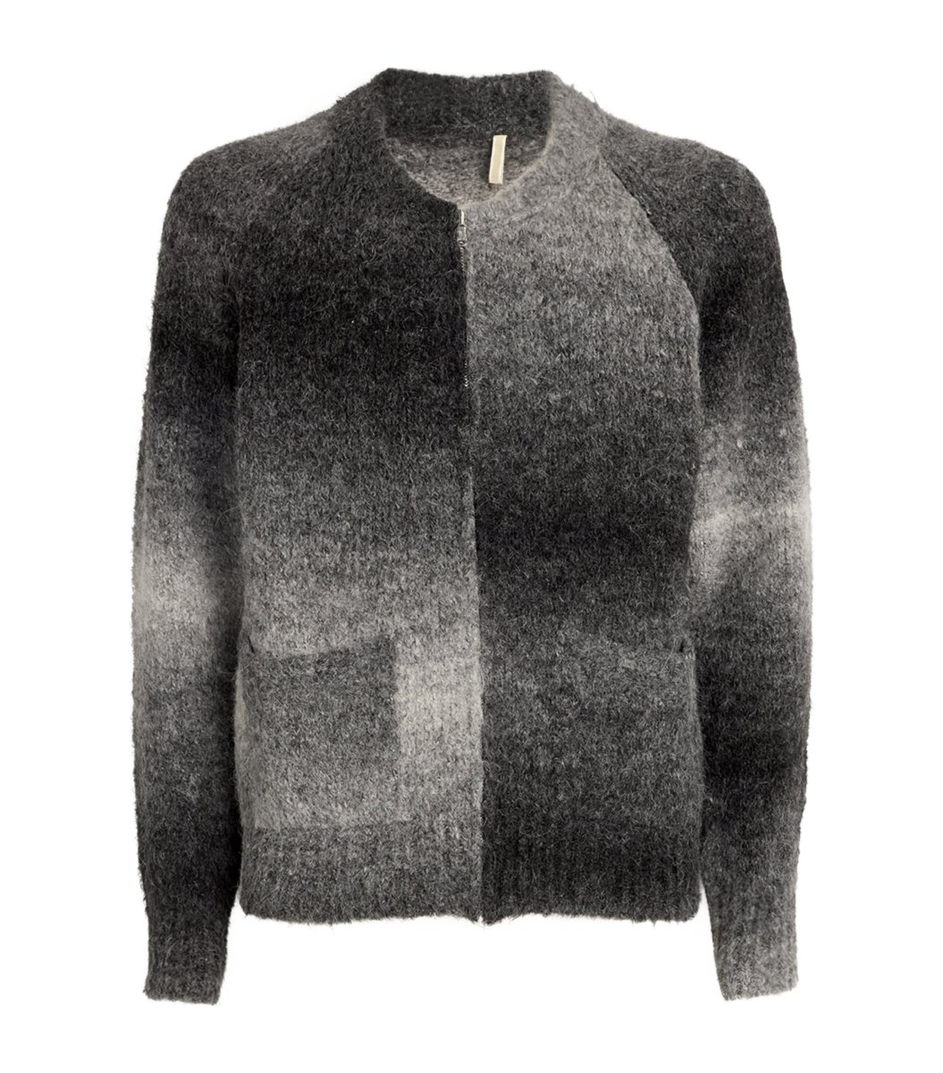 Sunflower Black Ombre Brushed Alpaca Wool Knit Zip Cardigan - Imagen 2