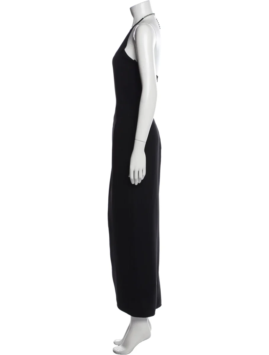 THE ATTICO Black Chain Detail Halterneck High Cut Slit Leg Corinne Dress - Imagen 6