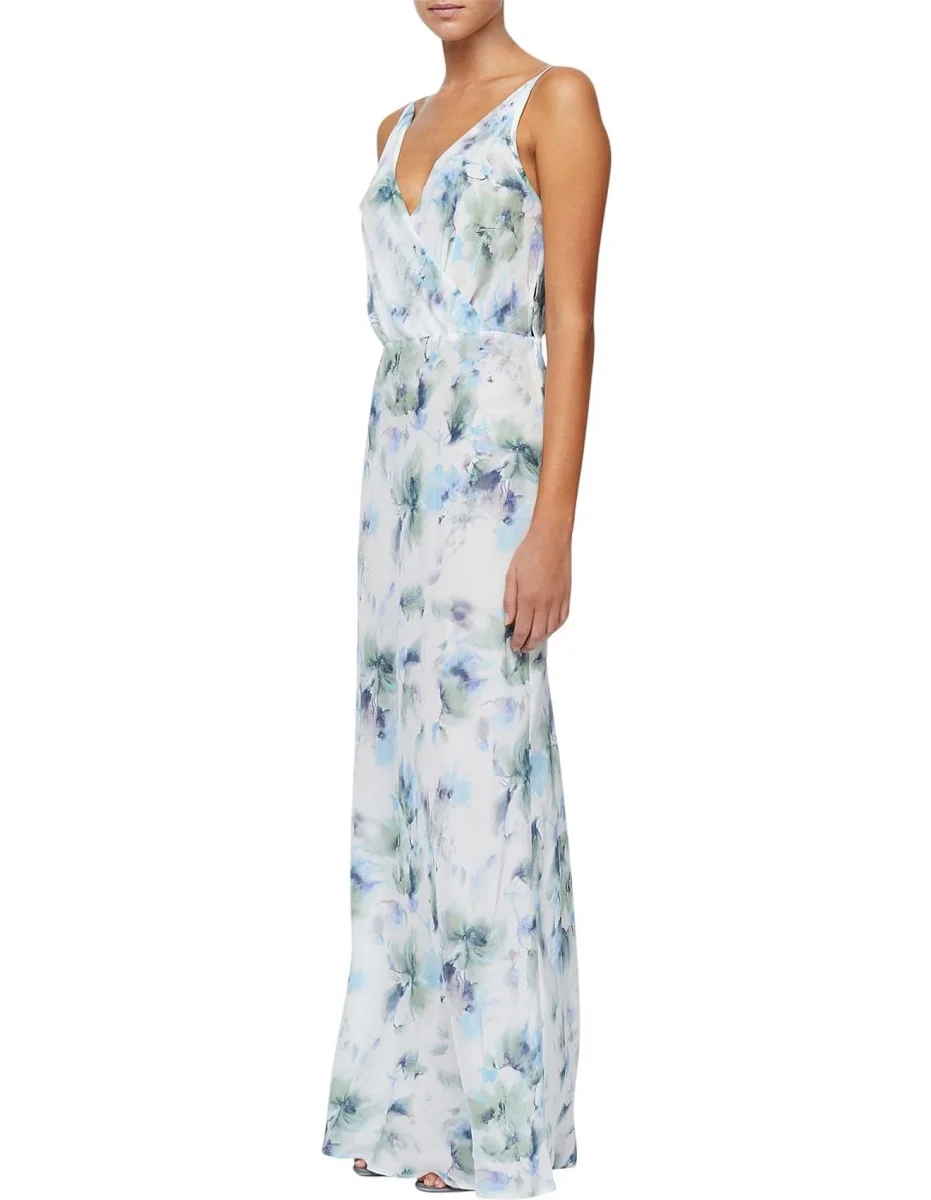 Bec + Bridge Corrine Floral Slip Watercolour Satin V Neck Maxi Dress - Imagen 4