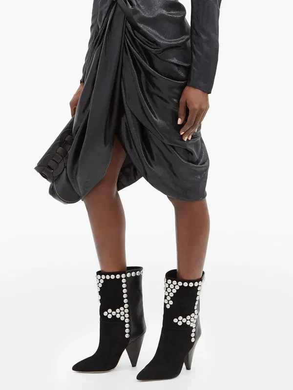 Isabel Marant Layo Studded Cone Heel Suede Black Calf Boots (EU 36) - Imagen 7