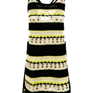 Ganni Logo Crochet Striped Strappy Mini Dress
