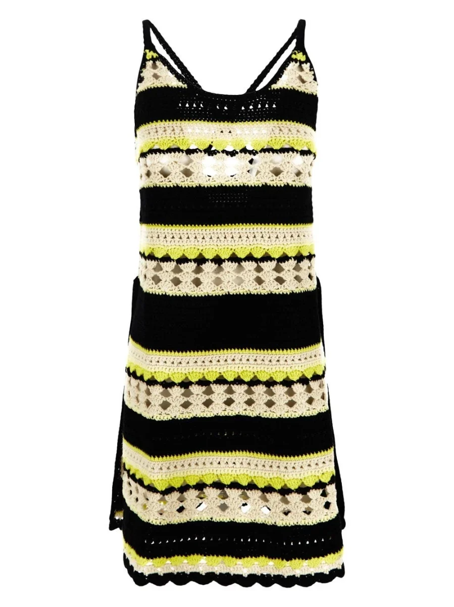 Ganni Logo Crochet Striped Strappy Mini Dress - Imagen 2