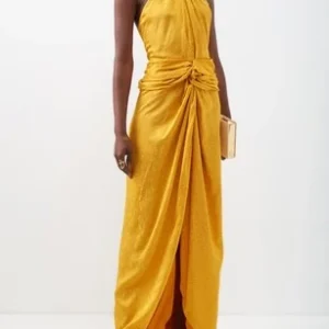 JOHANNA ORTIZ Vastness Of The Sea Marigold Halterneck Dress