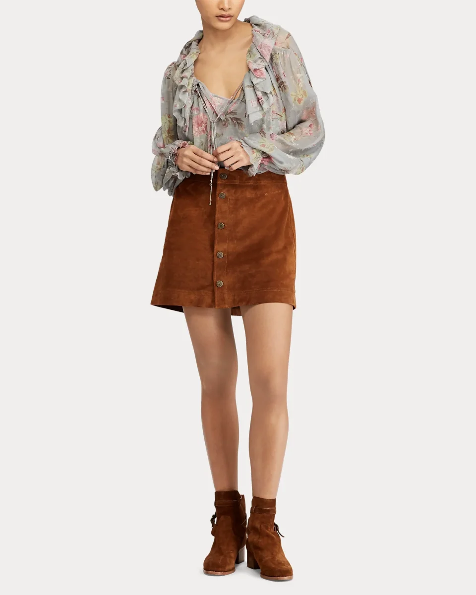 Polo Ralph Lauren Suede Buttoned Brown Miniskirt - Imagen 4