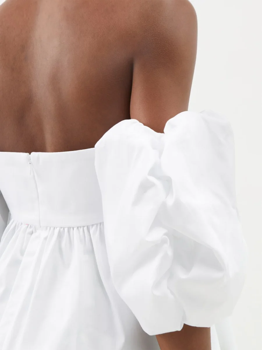 KIKA VARGAS White Ally Balloon Sleeve Off-The-Shoulder Taffeta Top - Imagen 6