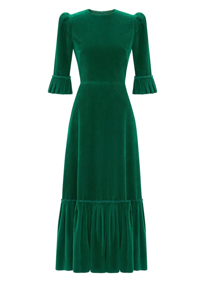 The Vampire’s Wife Emerald Green Cord Velvet Falconetti Festival Maxi Dress - Imagen 3