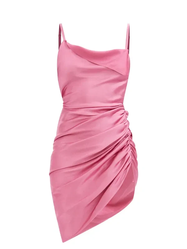 Jacquemus Pink Saudade Gathered Satin Mini Dress - Imagen 3