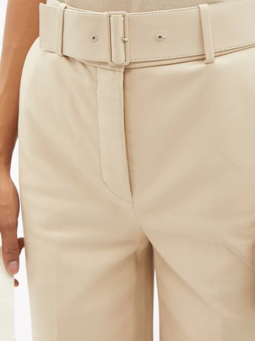 Joseph Nappa Leather Chai Taja High Waist Belted Wide Leg Crop Trousers - Imagen 5