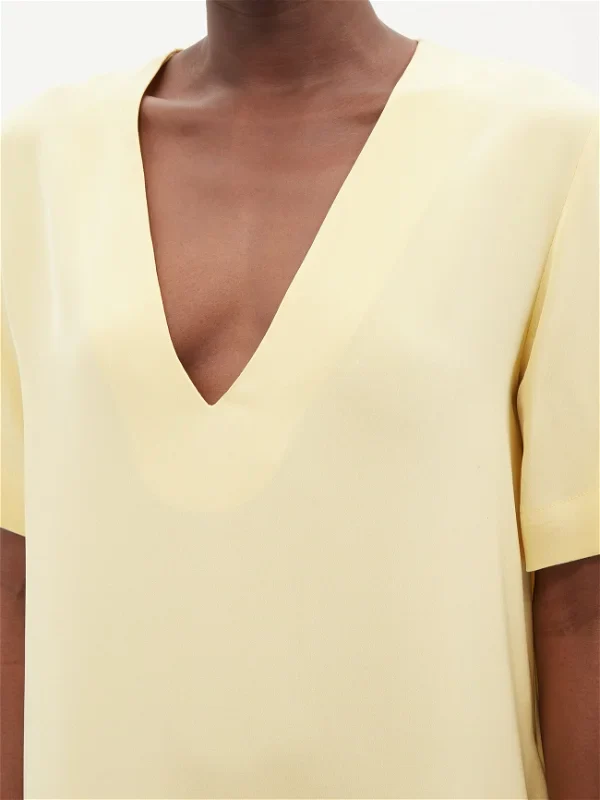RAEY Yellow Low V-Neck Silk T-Shirt Maxi Dress - Imagen 5
