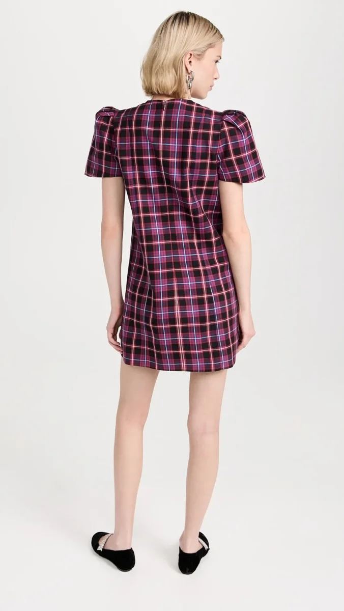 The Vampire's Wife The Wilma Red Tartan Plaid Check Print Shift Dress - Imagen 5
