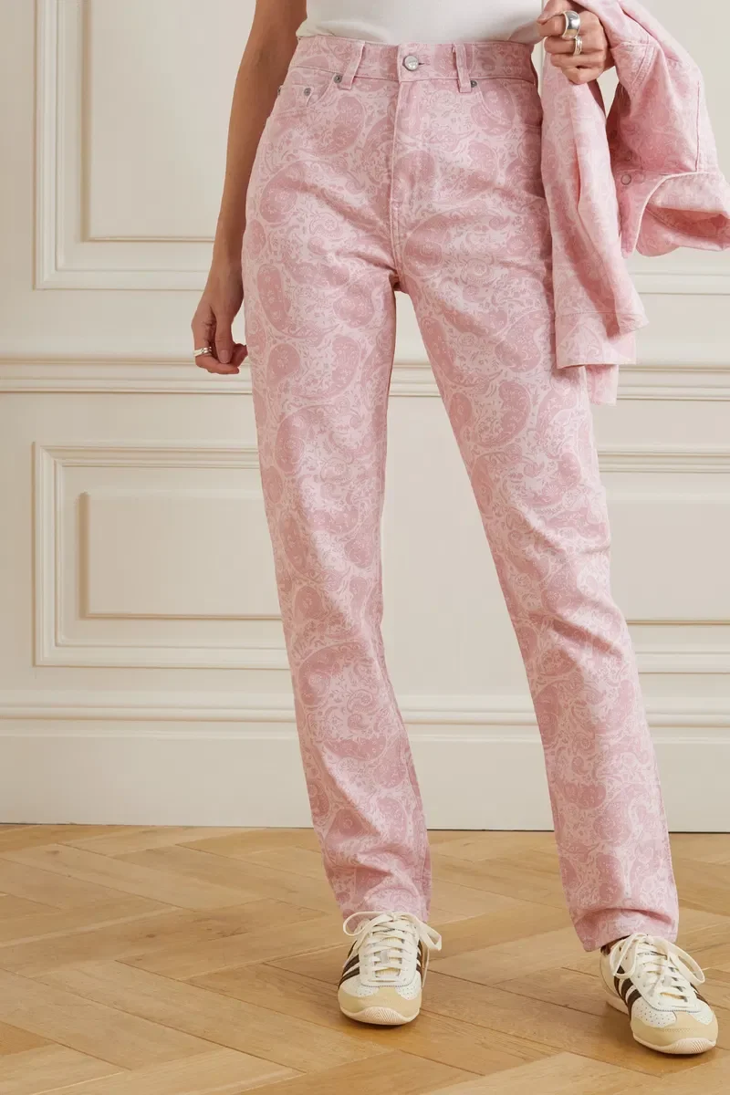 Ganni Pink Paisley-Print Organic Swigy Straight-Leg Jeans - Imagen 5