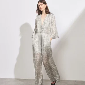 RAEY Grey Silk Blend Tiger Stripe Devoré Jumpsuit