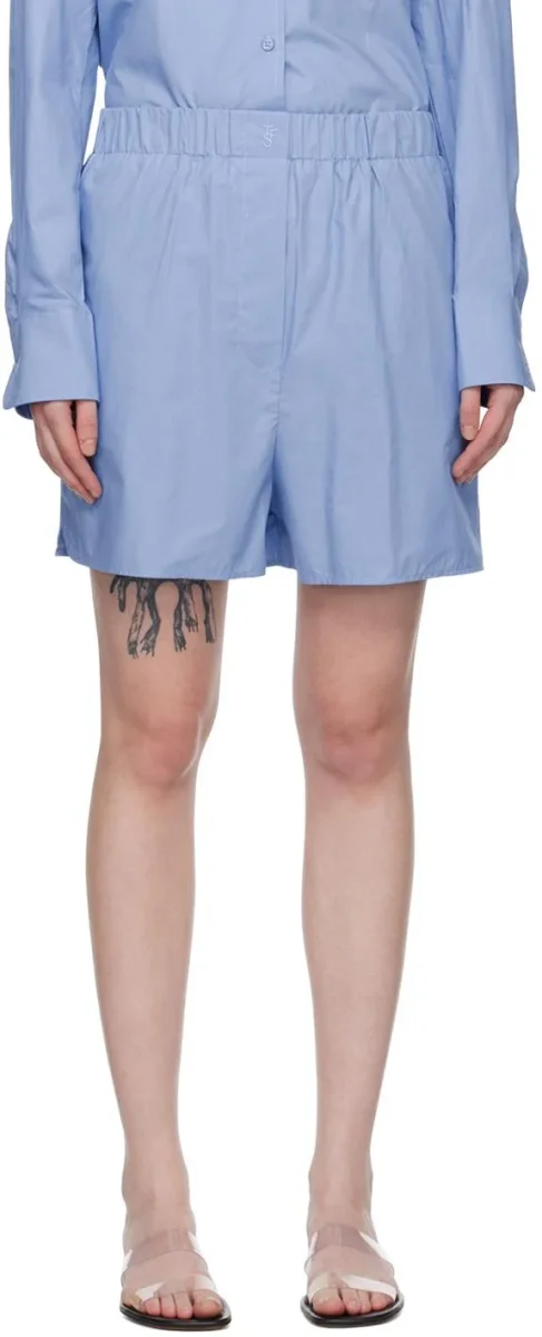 The Frankie Shop Blue Lui Logo Embroidered Front Cotton Boxer Shorts - Imagen 2