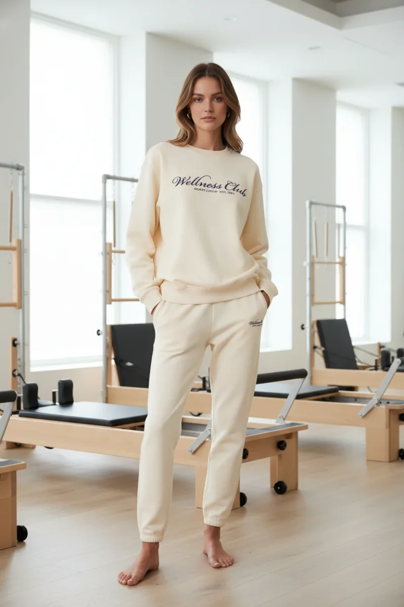 Sporty & Rich Wellness Club Embroidered Crewneck Cream Cotton Sweatshirt - Imagen 8