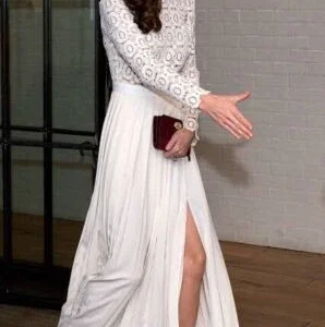 Self-Portrait White Pleated Crochet Floral Maxi Dress